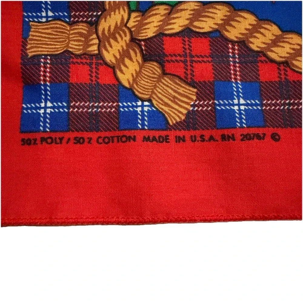 80s Deadstock Western Pictorial Bandana Red Cowboy Horse Handkerchief 20767 USA